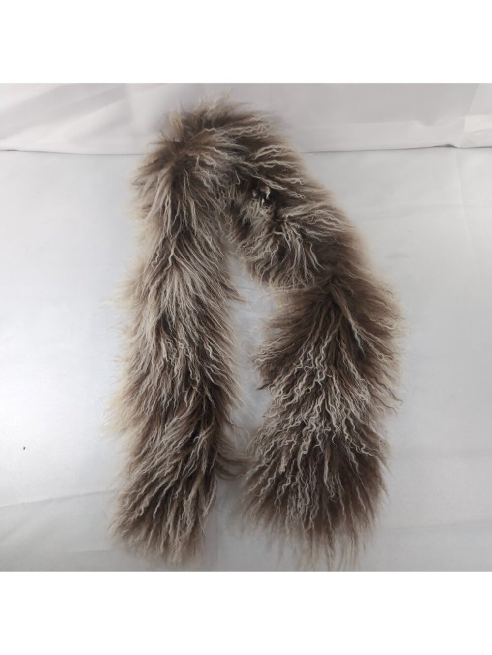 Danier Mongolian Lamb Fur Wool Scarf Brown Tan Fringe Women Neck Rectangle Y2K